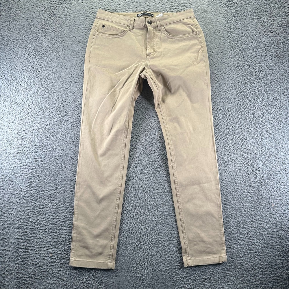 Zara Pant Mens 30x29 Brown Cotton Chino Tapered Business Preppy Office Stretch